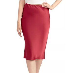 BCX Juniors NEW Cranberry Satin Skirt Size Medium Pull On Elastic Waist Midi Red